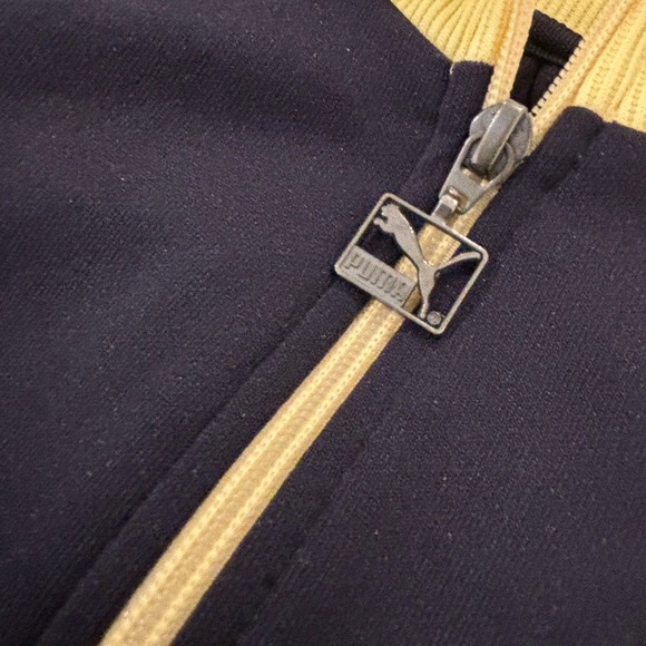 Vintage 70s Puma Track Jacket Full Zip Warmup Cream Navy Blue XL Retro Sporty - Picture 3 of 9
